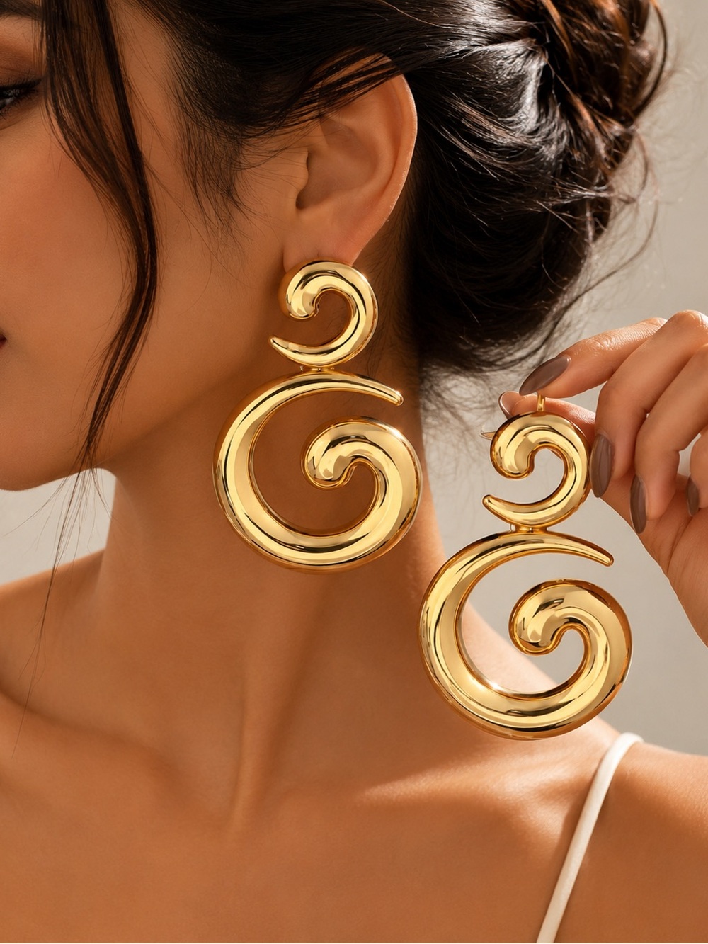 Gold Spiral Statement Earrings - Women Jewelry